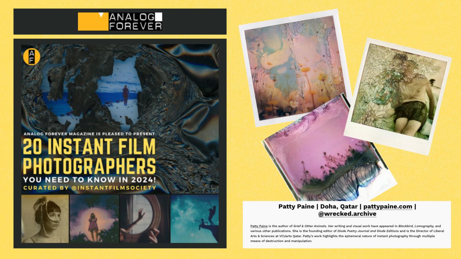 Patty Paine Named one of 20 Instant Photographers You Need to Know in 2024 by Analog Forever Magazine